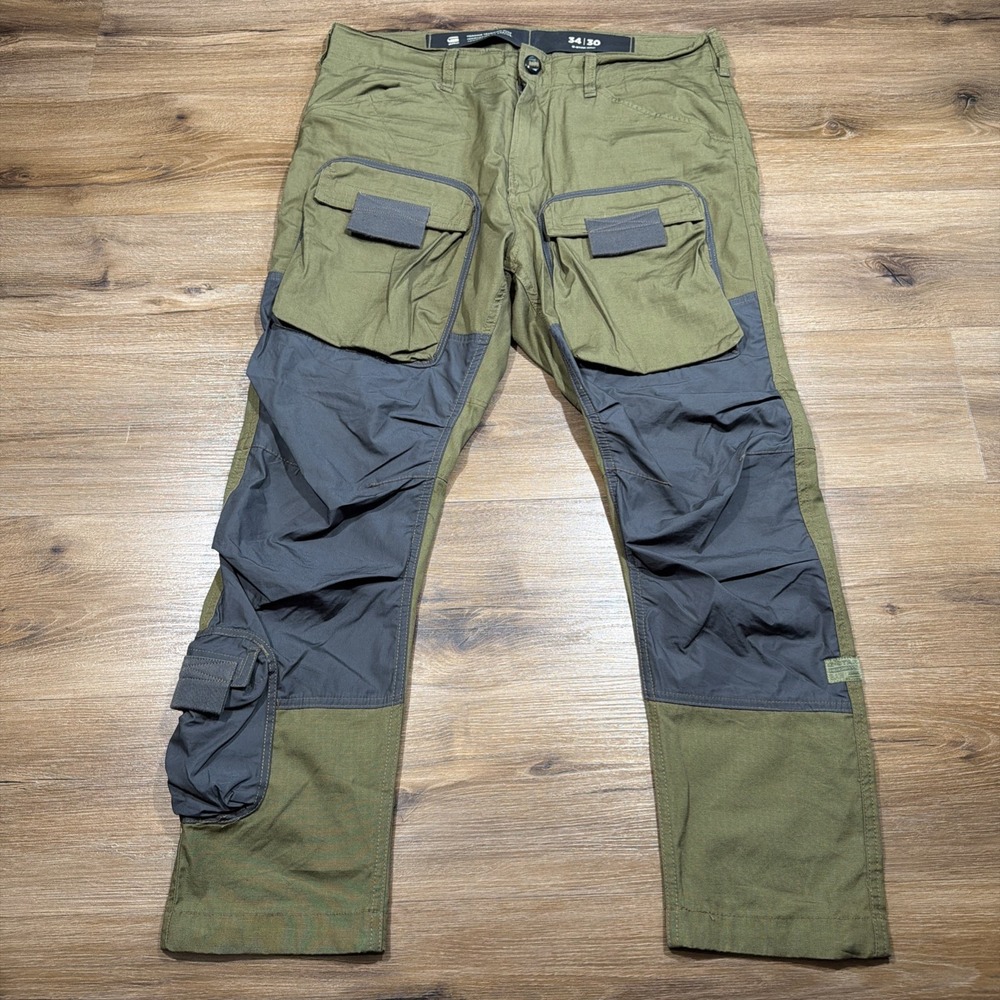 G-Star Raw 3D Straight Tapered Cargo Ripstop Pants Men's 34 x 30 Olive & Gray